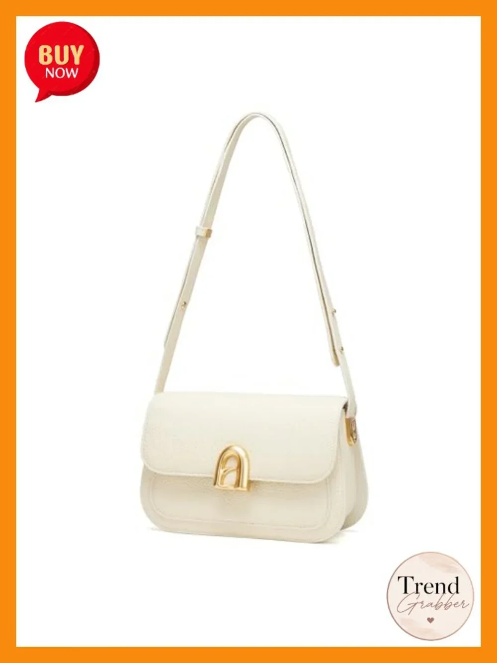 Genuine Leather Shoulder Purse for Women - Adjustable Strap, Gold Hardware